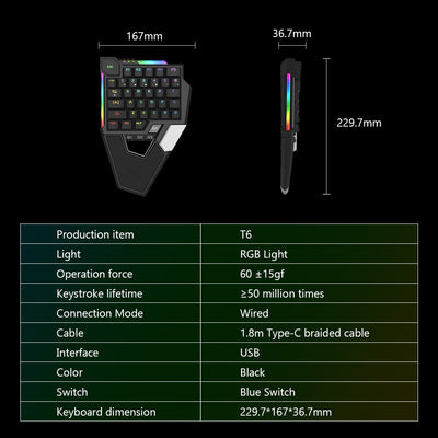 T6 Teclado Mecânico Gamer Blue Switch - Especial para Jogos/Ergonômico - FRETE GRÁTIS